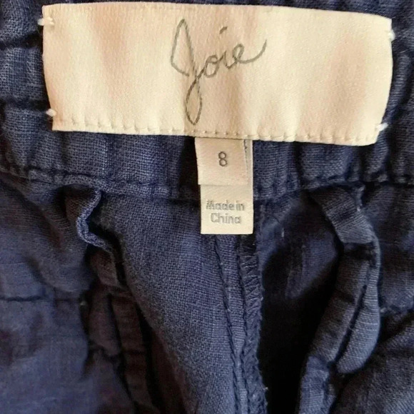 Joie Navy Linen pants patch pockets drawstring - Picture 2 of 4